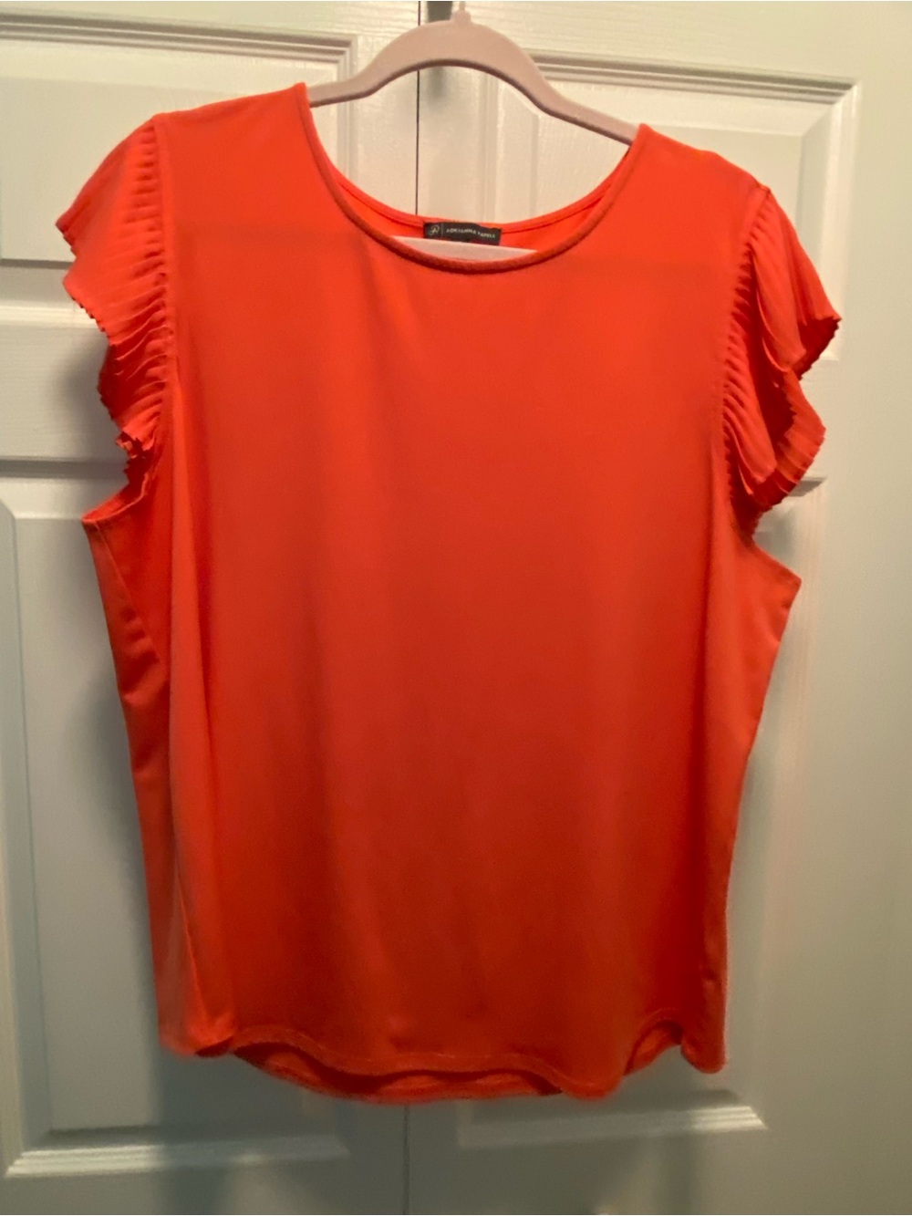 Adrianna Papell Orange Short Sleeve Top with Micro Pleated Cap Sleeves Size XL